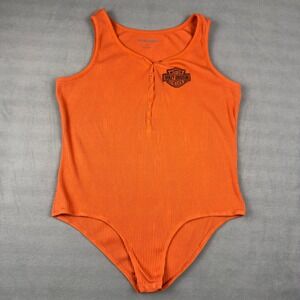 Harley-Davidson Womens Orange Ribbed Henley Bodysuit 96216-23VW Size M